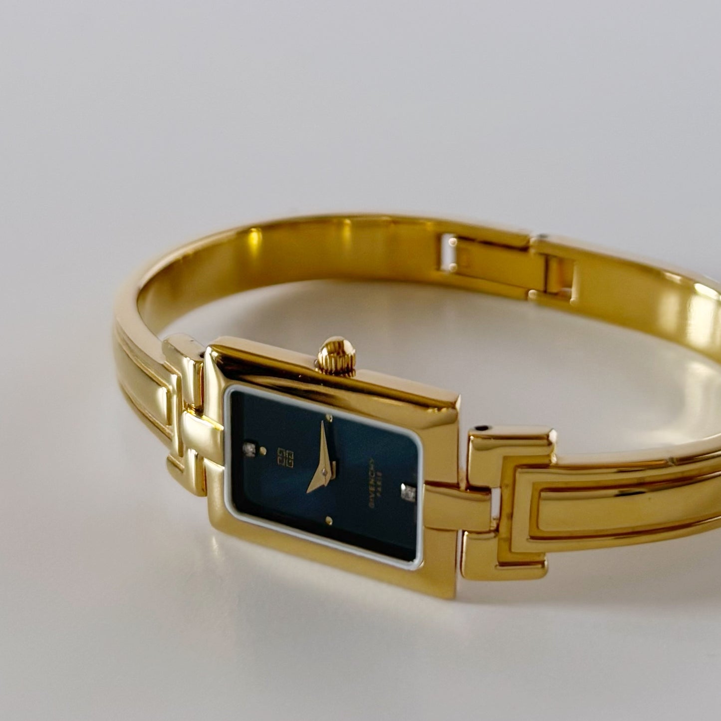 Givenchy 1990s Navy Dial Gold Plated Bangle Watch
