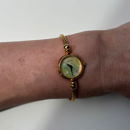 Gucci 1990s Seashell Dial Gold Plated Cable Bangle Watch