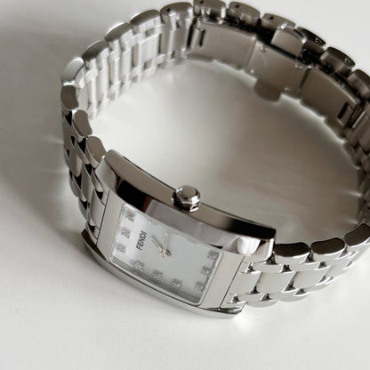 Fendi 1990s Seashell Dial Tank Stainless steel Watch