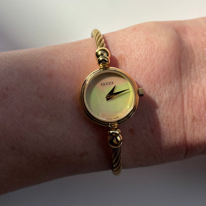 Gucci 1990s Seashell Dial Gold Plated Cable Bangle Watch