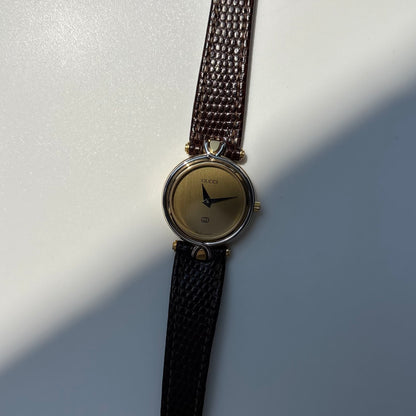 Gucci 1990s Gold Round Dial Two Tone Gold Plated Watch