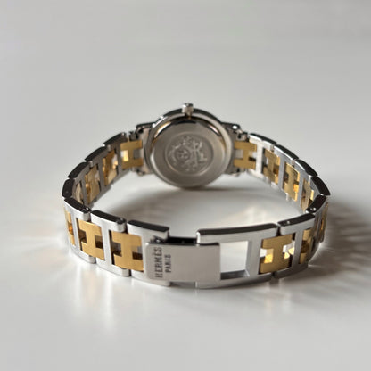 Hermes 1990s Clipper Date Round Dial Gold Plated Two Tone Watch