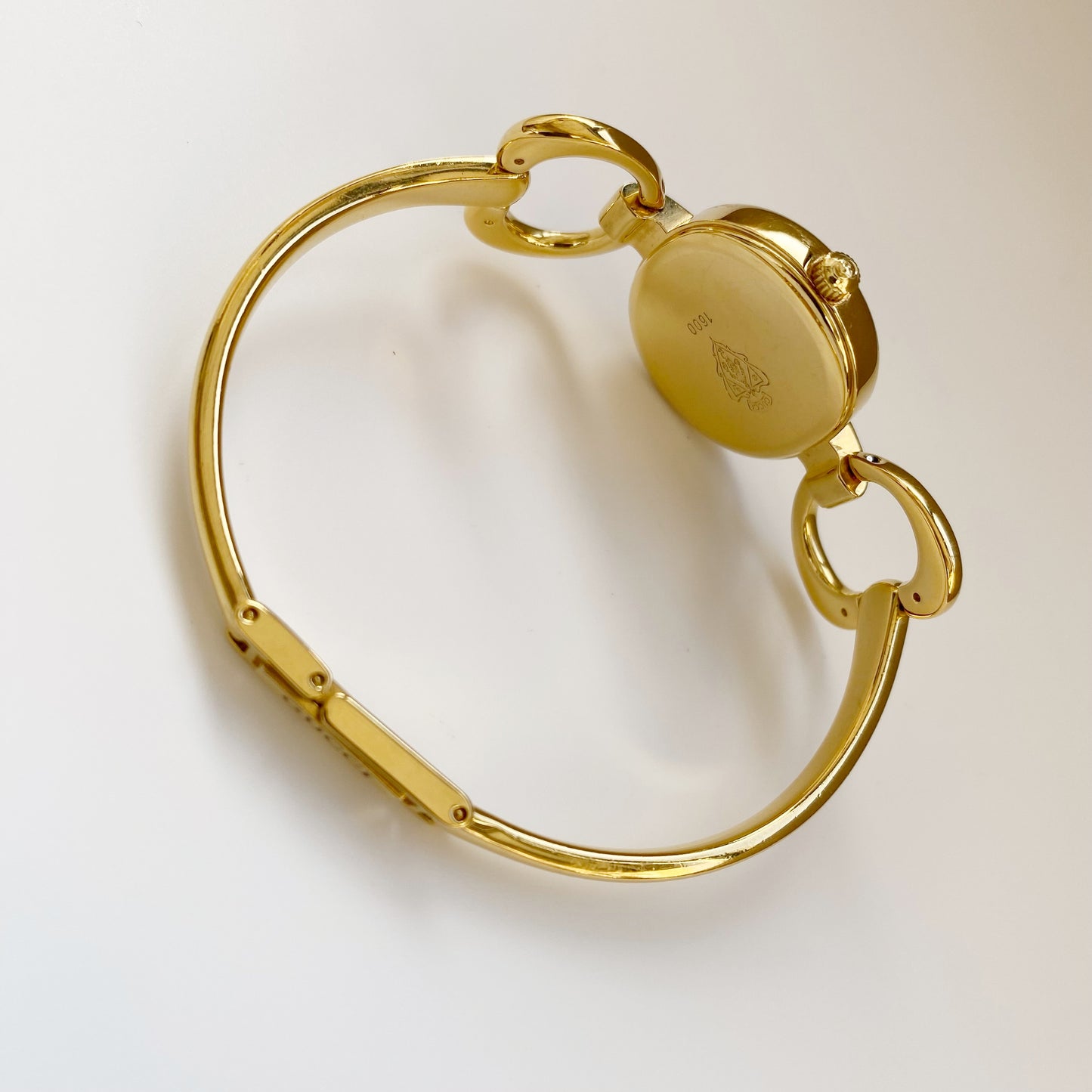 Gucci 1990s Seashell Dial Oval Gold Plated Bangle Watch