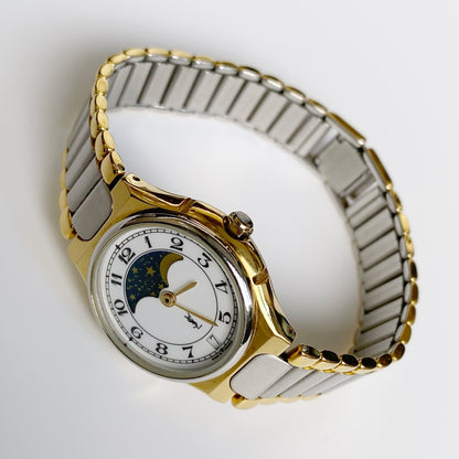 Yves Saint Laurent 1990s Moon Phase Two Tone Watch