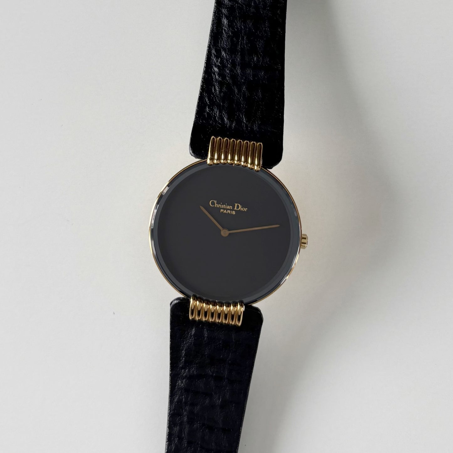 Dior 1990s Black Round Dial Gold Plated Watch (Large)