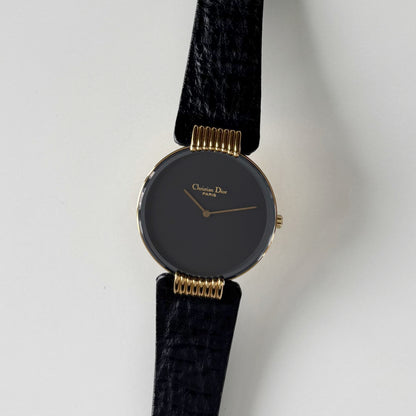 Dior 1990s Black Round Dial Gold Plated Watch (Large)
