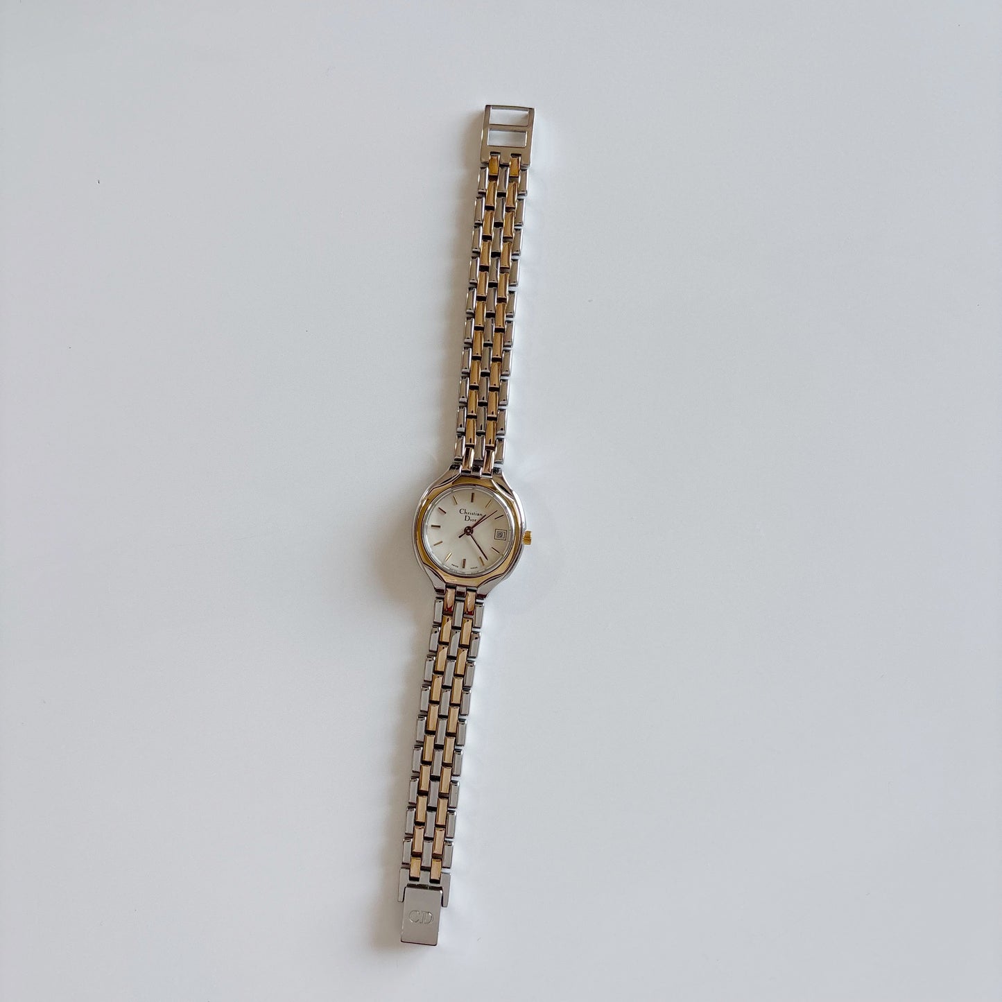 Dior 1990s Date Round Dial Two Tone Watch