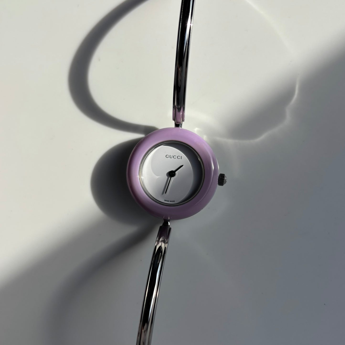 Gucci 1990s Interchangeable Bezel Stainless Steel Bangle Watch with 12 bezels, case