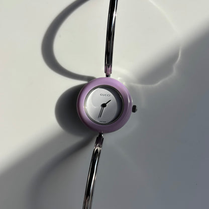 Gucci 1990s Interchangeable Bezel Stainless Steel Bangle Watch with 12 bezels, case