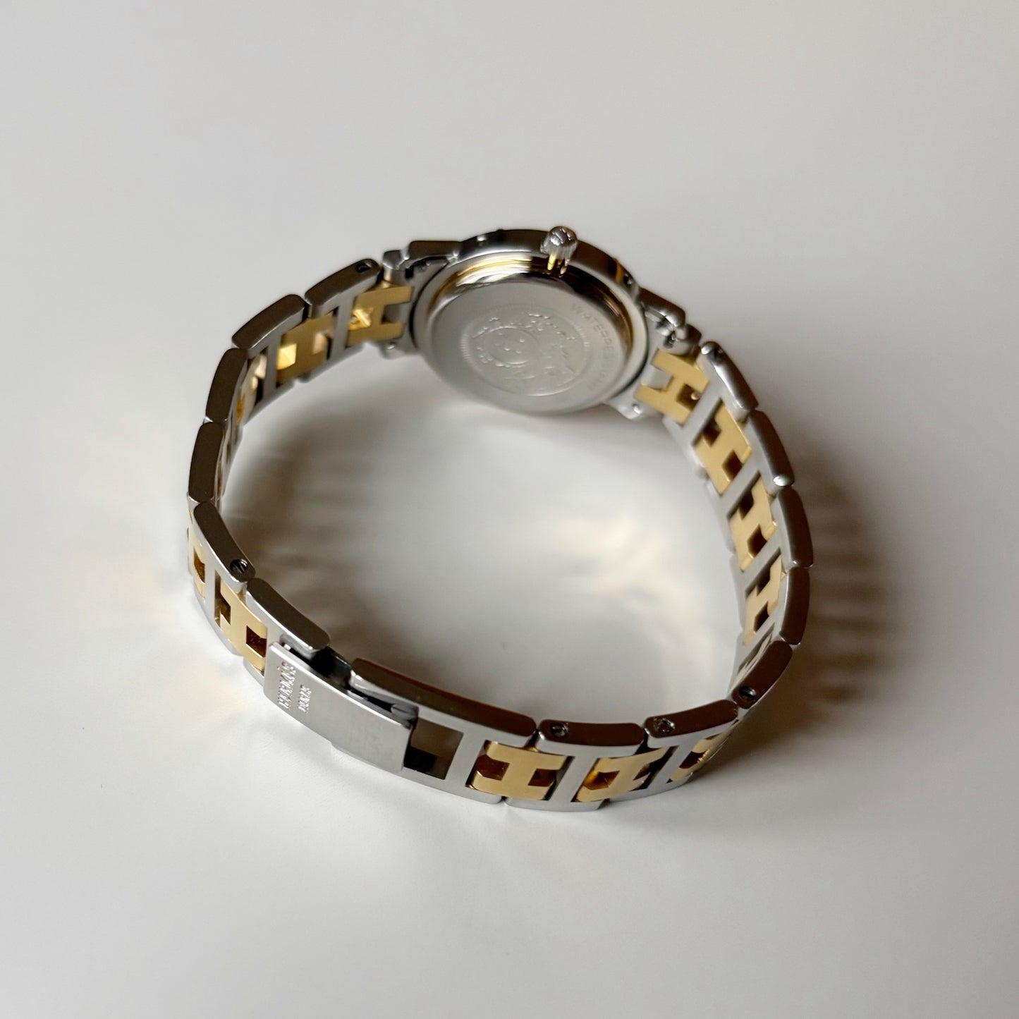 Hermes 1990s Clipper Round Dial Gold Plated Two Tone Watch