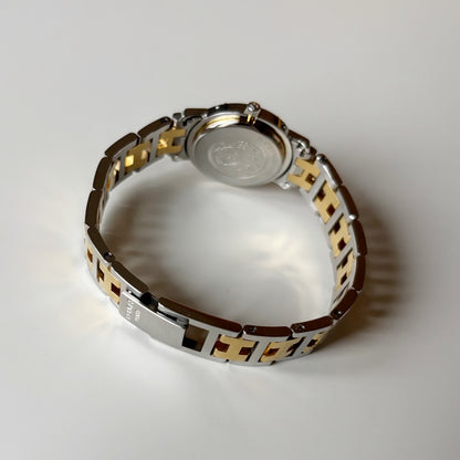 Hermes 1990s Clipper Round Dial Gold Plated Two Tone Watch