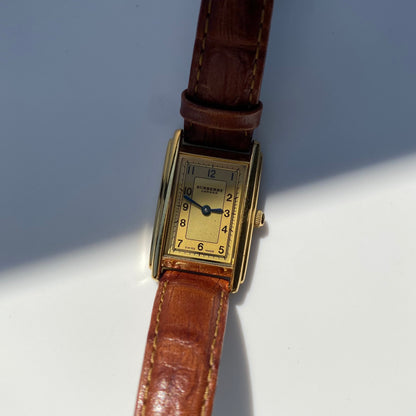 Burberry 1990s Gold Plated Tank Watch