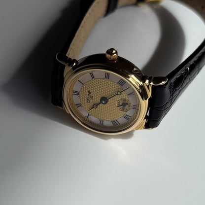 Celine 1980s Seashell Round Dial Gold Plated Watch
