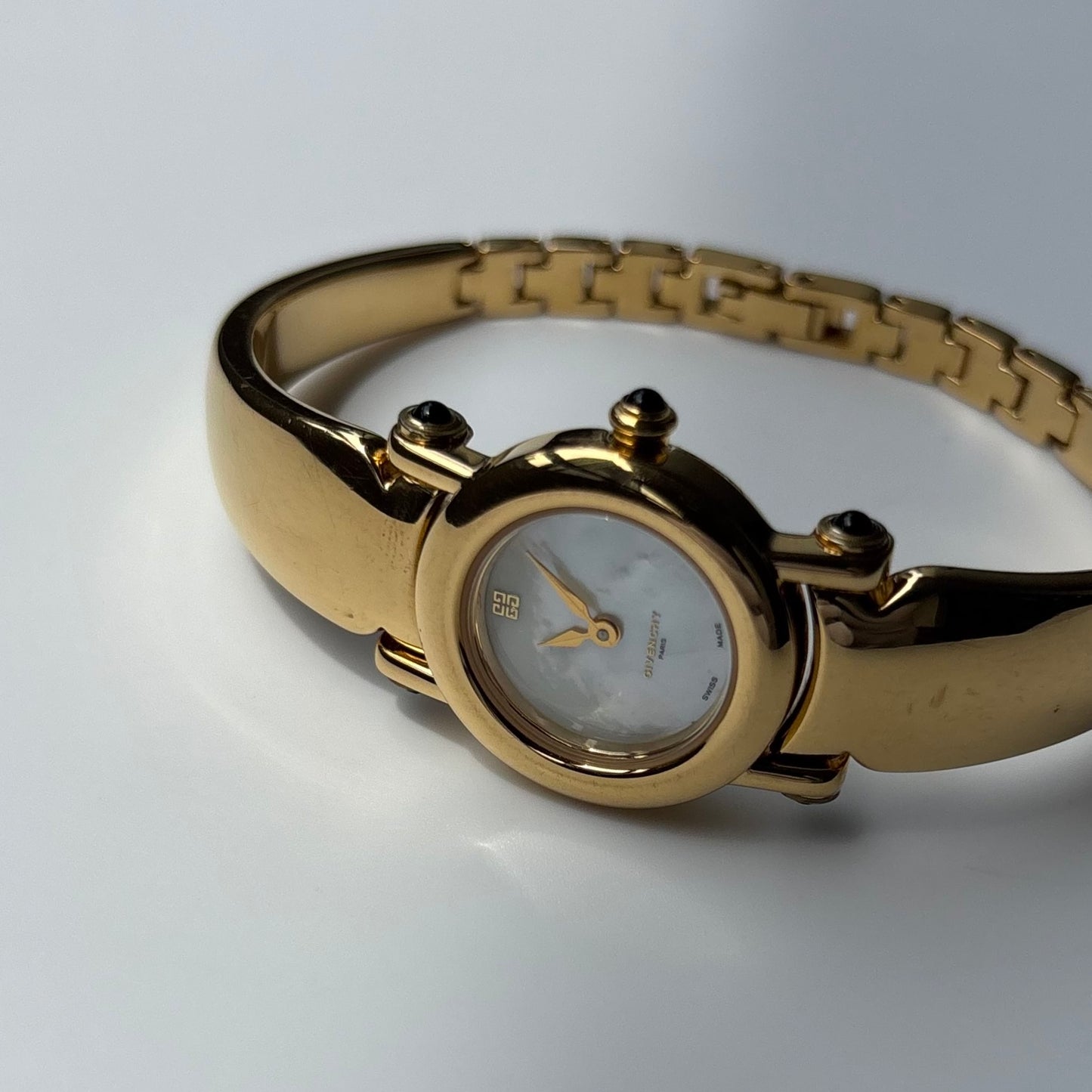 Givenchy 1990s Seashell Dial Gold Plated Bangle Watch
