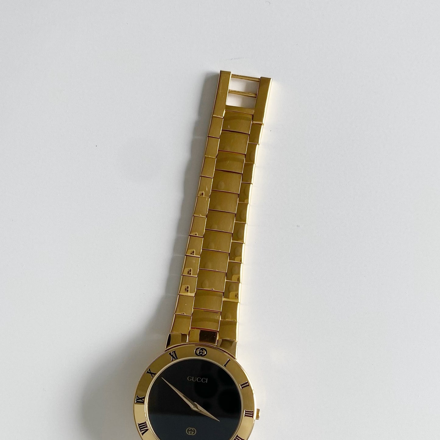 Gucci 1990s Black Dial Gold Plated Watch (Large)