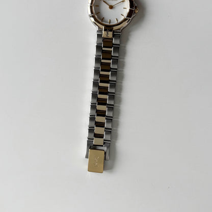 Yves Saint Laurent 1990s Round Dial Two Tone Gold Plated Watch