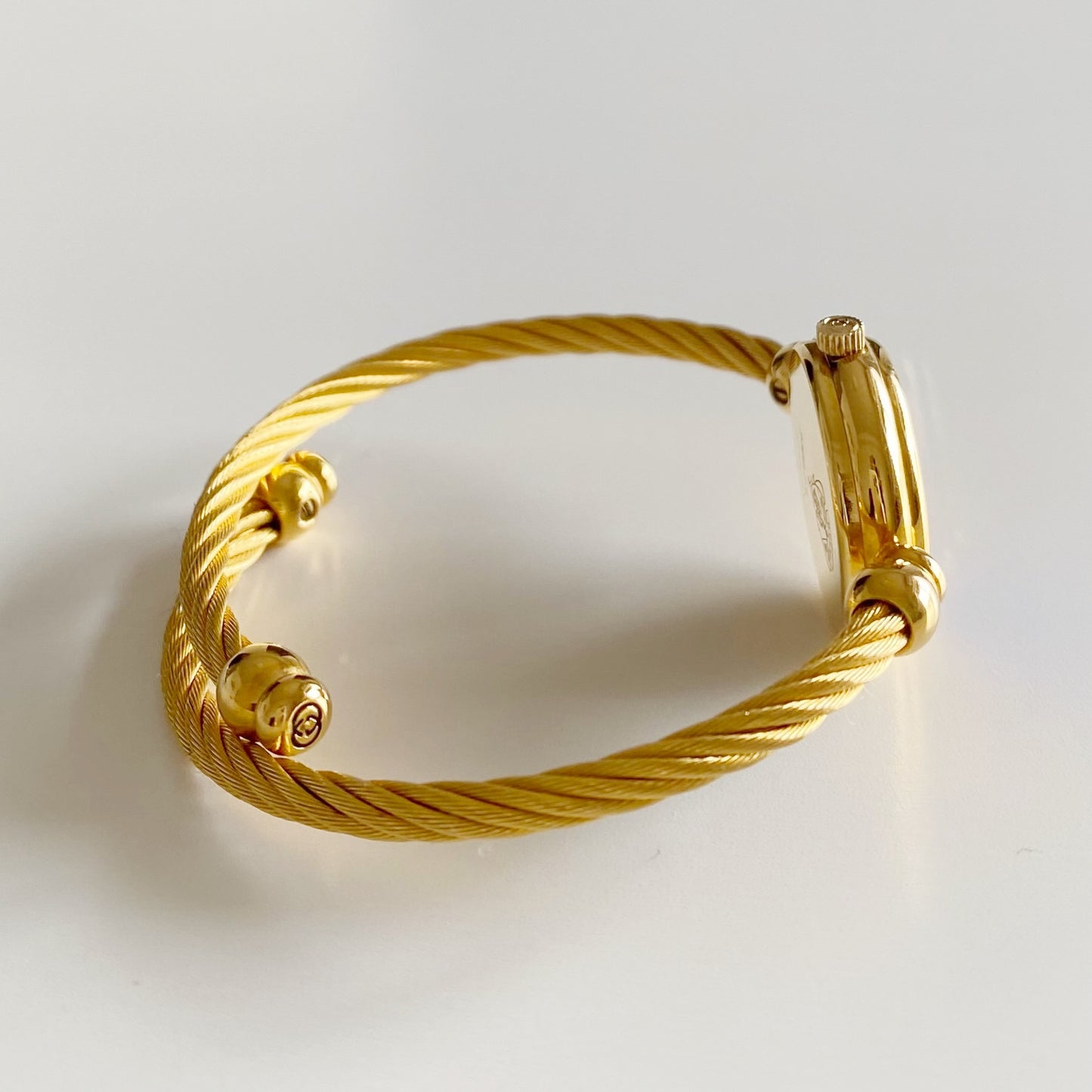 Gucci 1990s Blue Dial Gold Plated Cable Bangle Watch