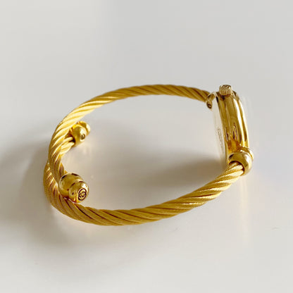 Gucci 1990s Blue Dial Gold Plated Cable Bangle Watch