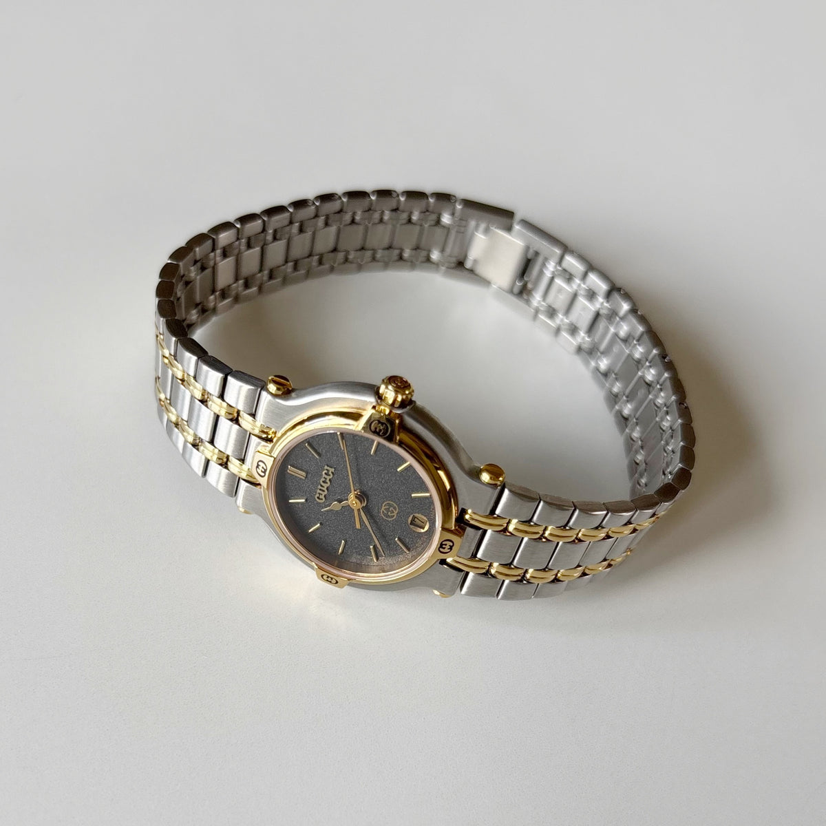 Gucci 1980s Date Round Dial Two Tone Gold Plated Watch