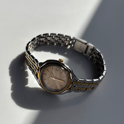 Dior 1990s Date Round Dial Two Tone Gold Plated Watch