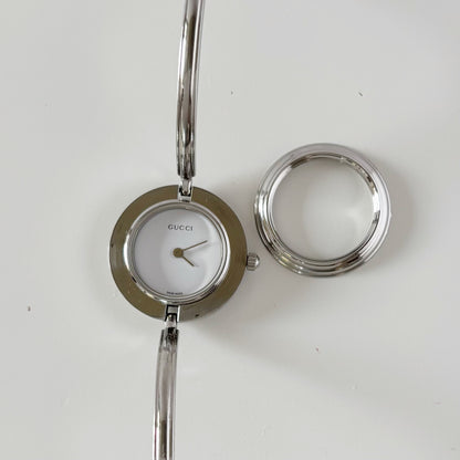 Gucci 1990s Interchangeable Bezel Stainless steel Bangle Watch with 12 bezels, case