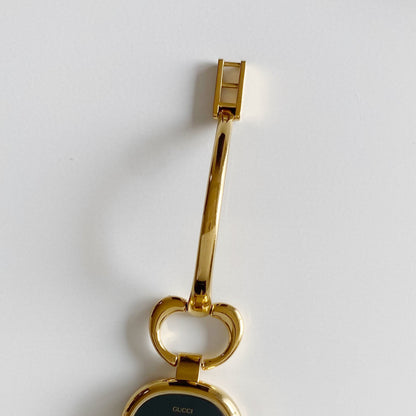 Gucci 1990s Black Dial Gold Plated Bangle Watch