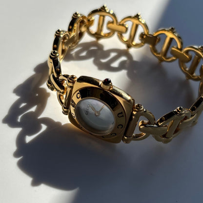 Gucci 1990s Seashell Dial Gold Plated Watch