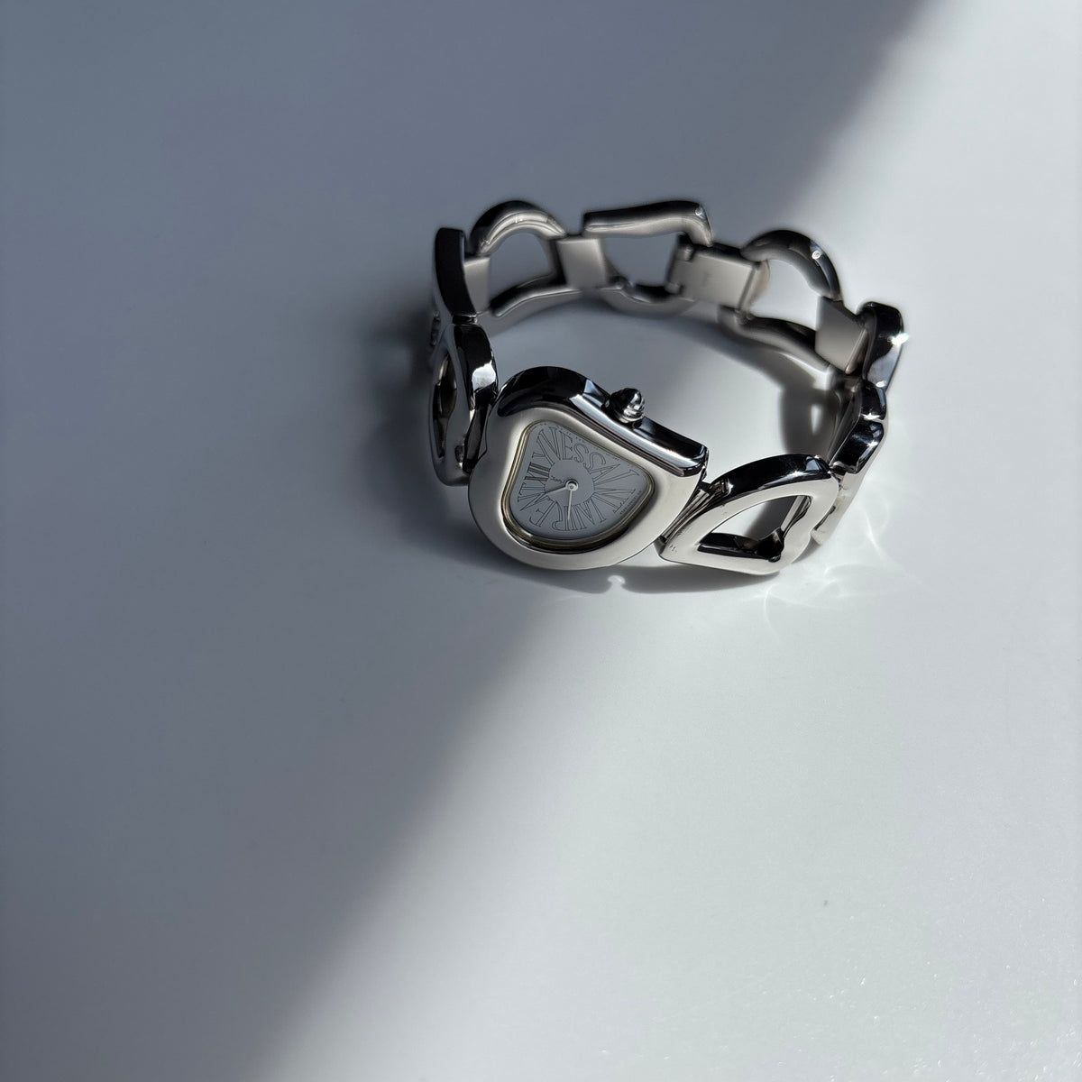 Yves Saint Laurent 1990s Heart Shaped Dial Band Silver Watch
