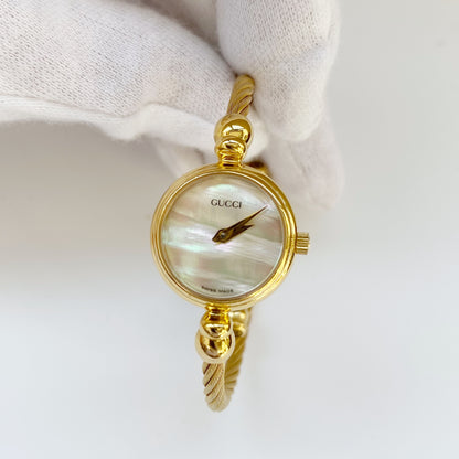 Gucci 1990s Seashell Dial Gold Plated Bangle Watch