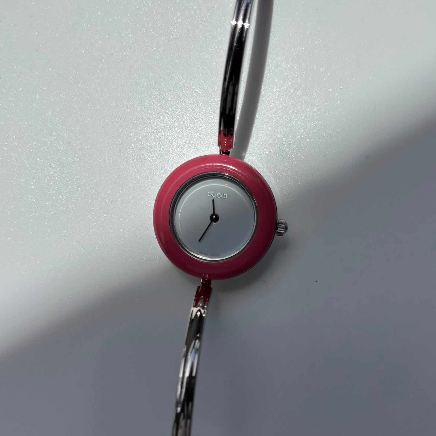 Gucci 1990s Interchangeable Bezel Stainless steel Bangle Watch with case, 12 bezels