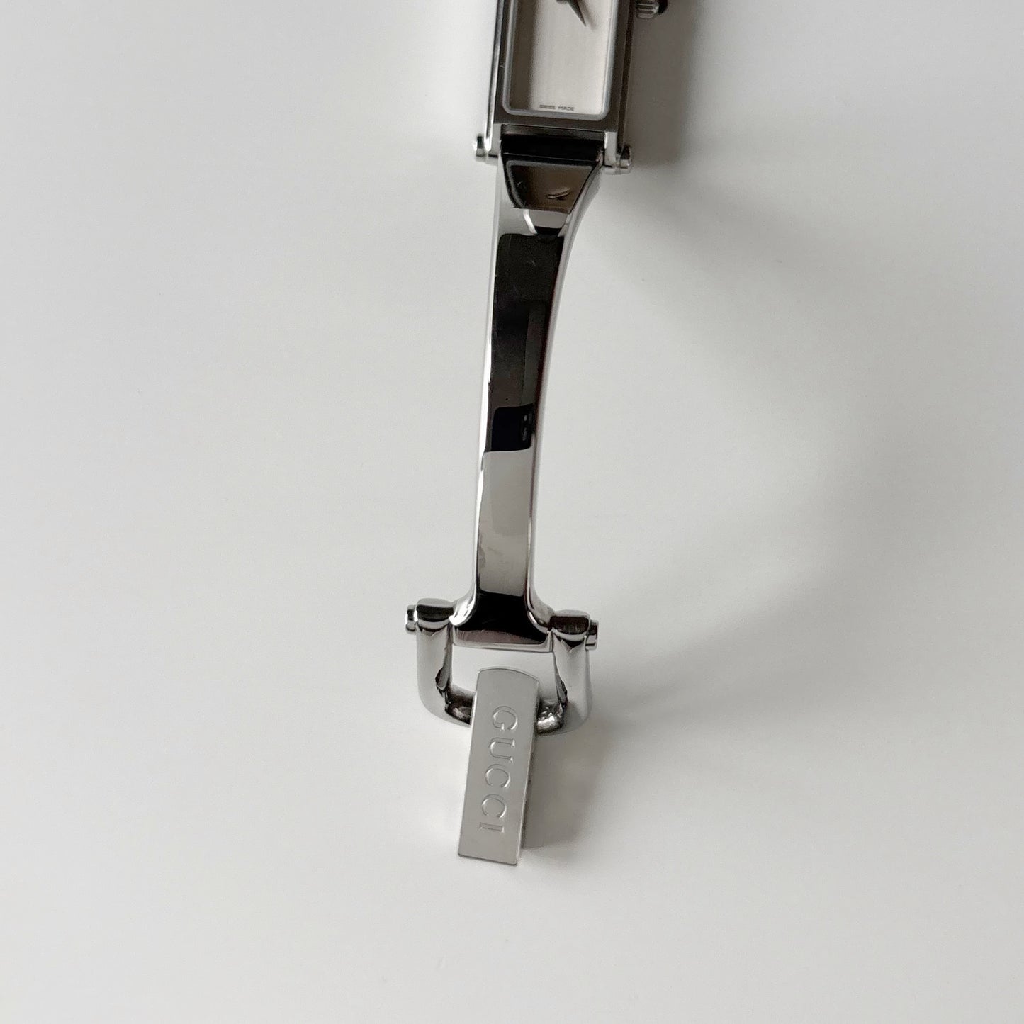Gucci 1990s Rectangular Dial Stainless steel Bangle Watch