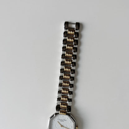 Dior 1990s Octagon Dial Two Tone Gold Plated Watch