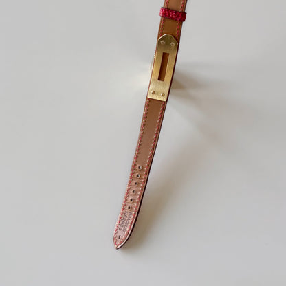 Hermes 1990s Kelly Red Dial Gold Plated Watch
