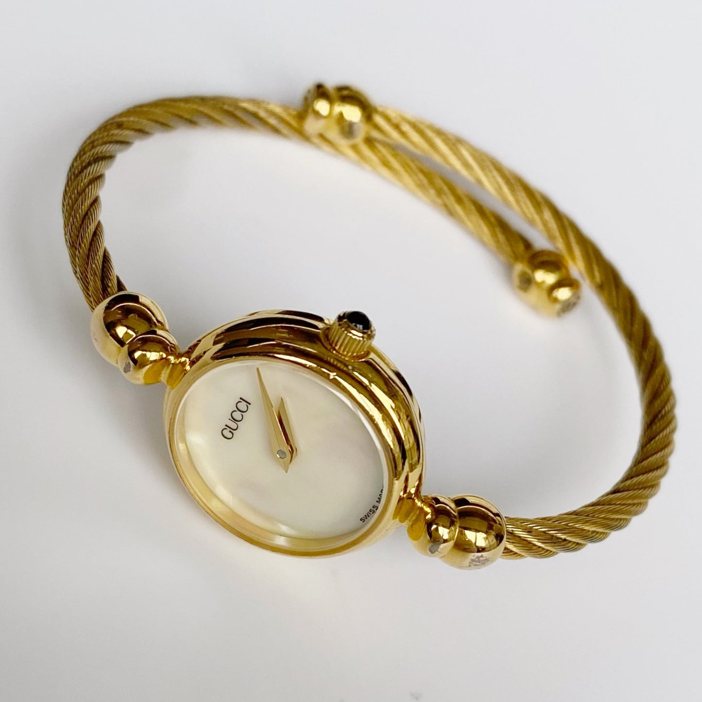 Gucci 1990s Seashell Dial  Gold Plated Bangle Watch