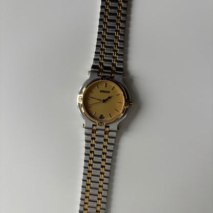 Gucci 1990s Date Round Dial Two Tone Watch (Large)