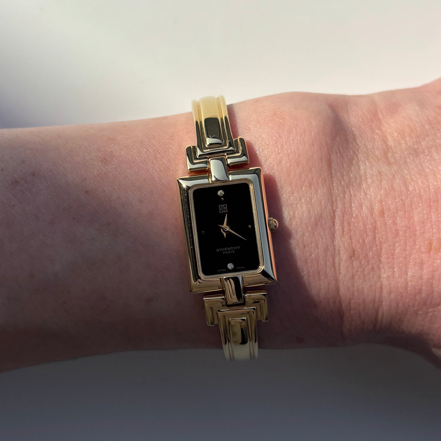 Givenchy 1990s Black Dial Gold Plated Bangle Watch