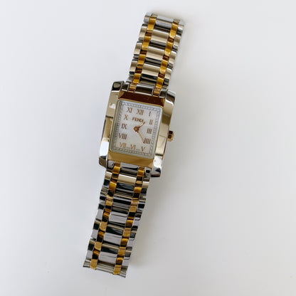 Fendi Early 2000s Seashell Dial Two Tone Rectangular Watch