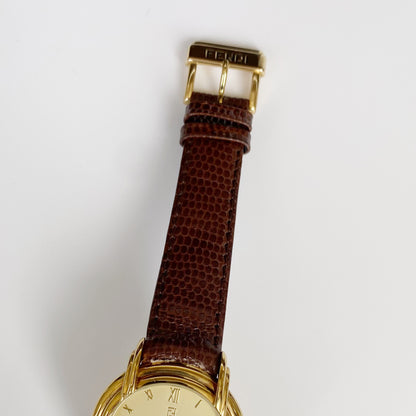 Fendi 1990s Gold Plated Round Watch