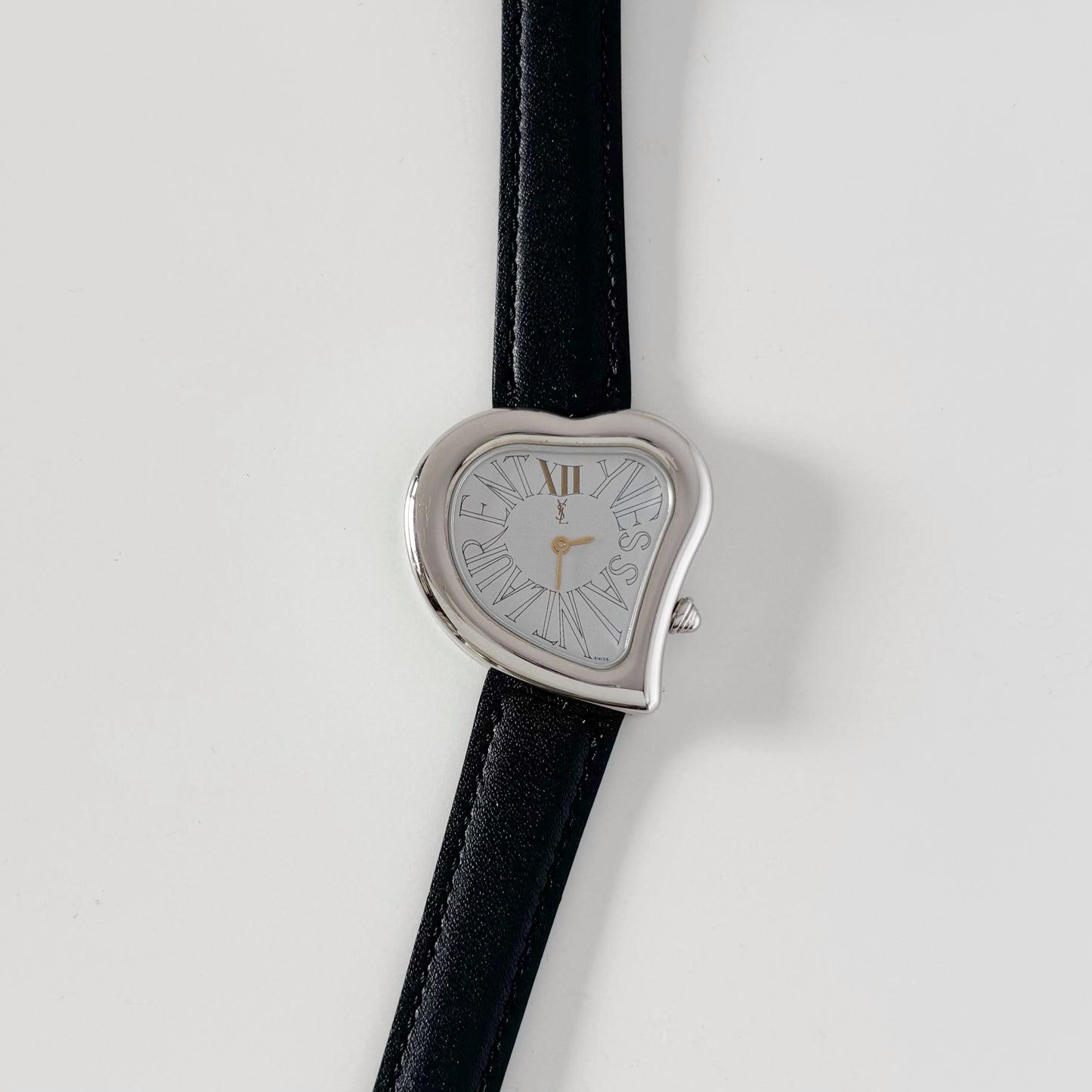 Yves Saint Laurent 1990s Heart Shaped Dial Silver Watch