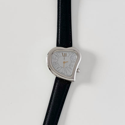 Yves Saint Laurent 1990s Heart Shaped Dial Silver Watch