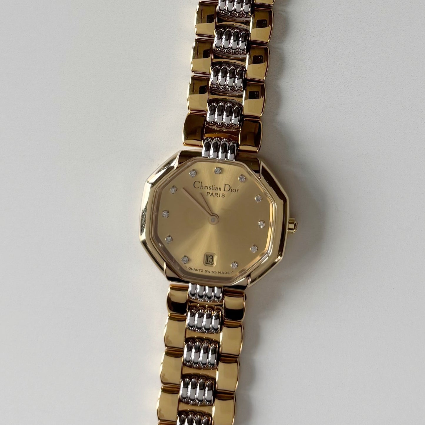 Dior 1990s Octagon Dial Two Tone Gold Plated Watch