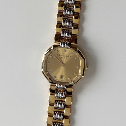Dior 1990s Octagon Dial Two Tone Gold Plated Watch