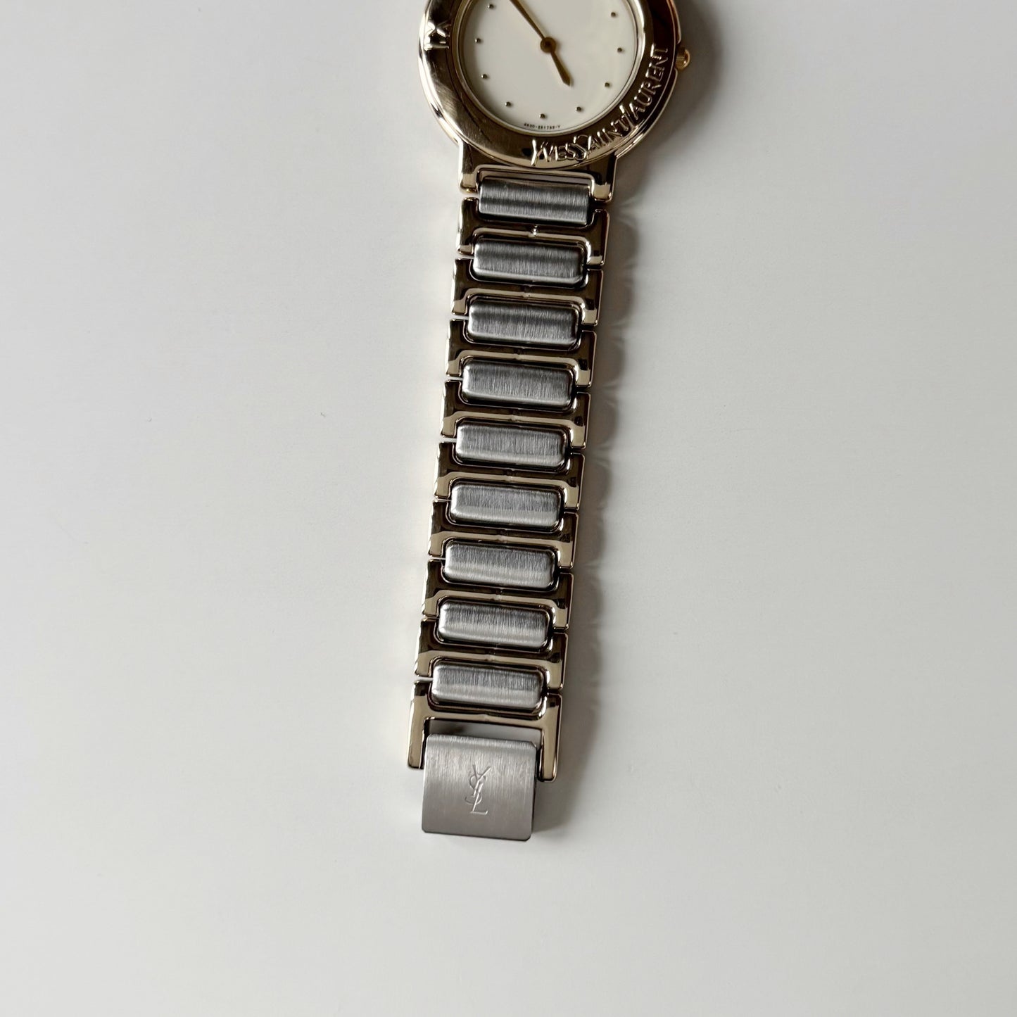 Yves Saint Laurent 1990s Cream Round Dial Two Tone Watch (Large)