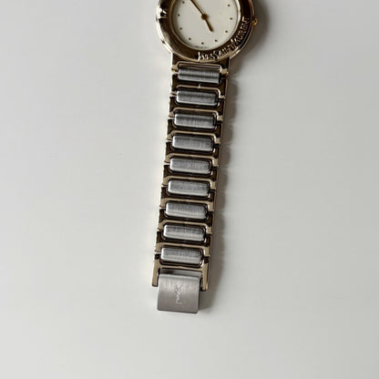 Yves Saint Laurent 1990s Cream Round Dial Two Tone Watch (Large)