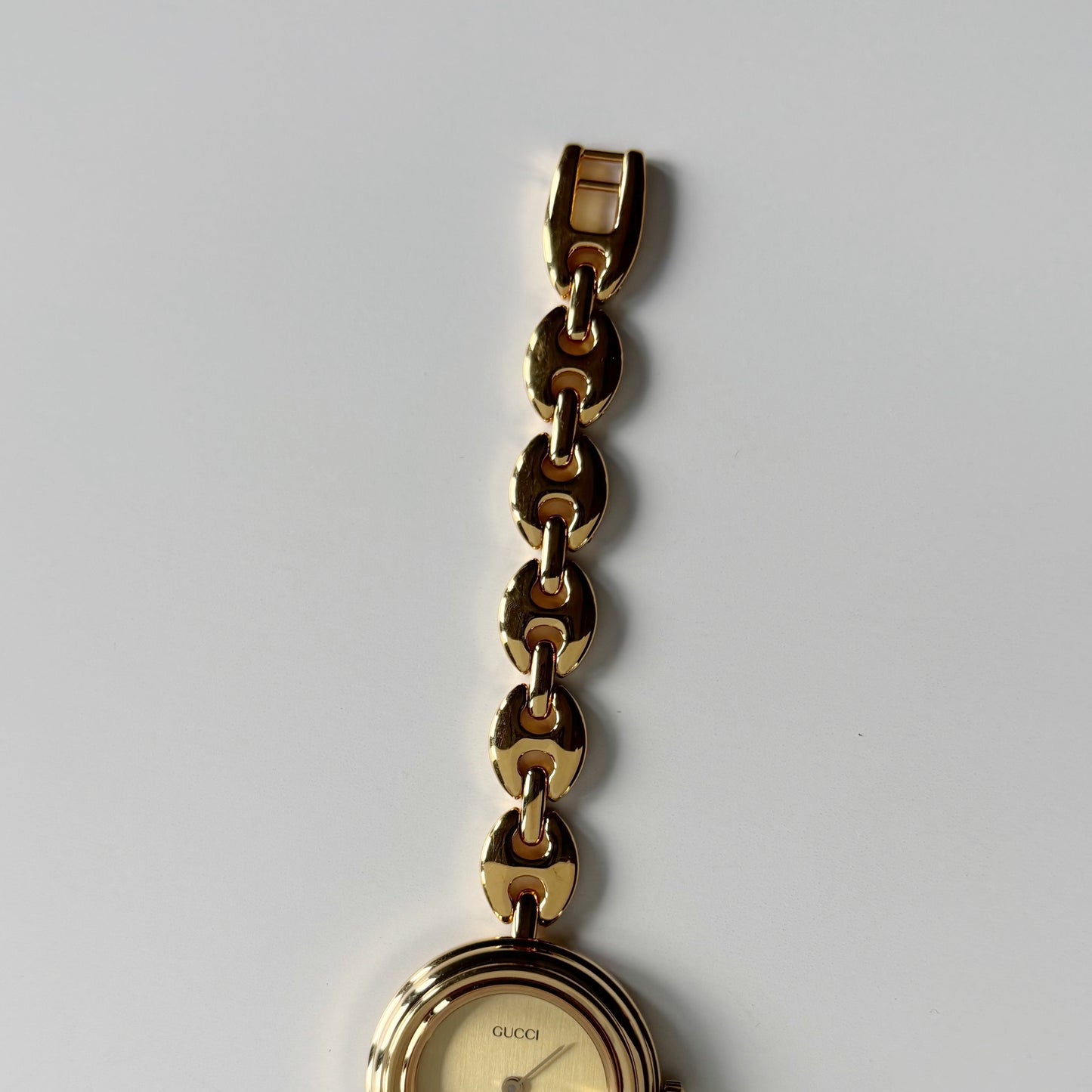 Gucci 1990s Interchangeable Bezel Gold Plated Rice Chain Watch with 6 bezels, case (170mm)