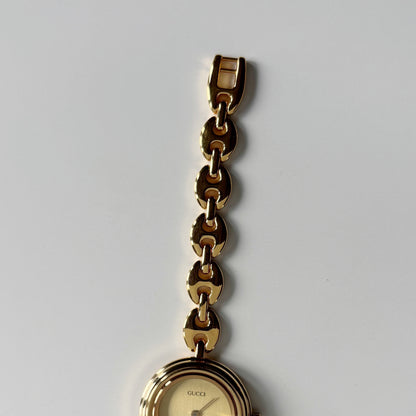 Gucci 1990s Interchangeable Bezel Gold Plated Rice Chain Watch with 6 bezels, case (170mm)