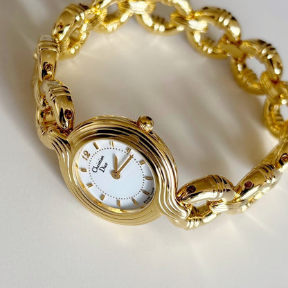 Dior 1990s Round Dial Gold Plated Watch