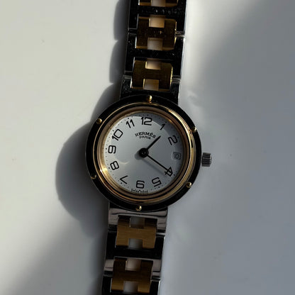 Hermes 1990s Clipper Date Round Dial Two Tone Watch