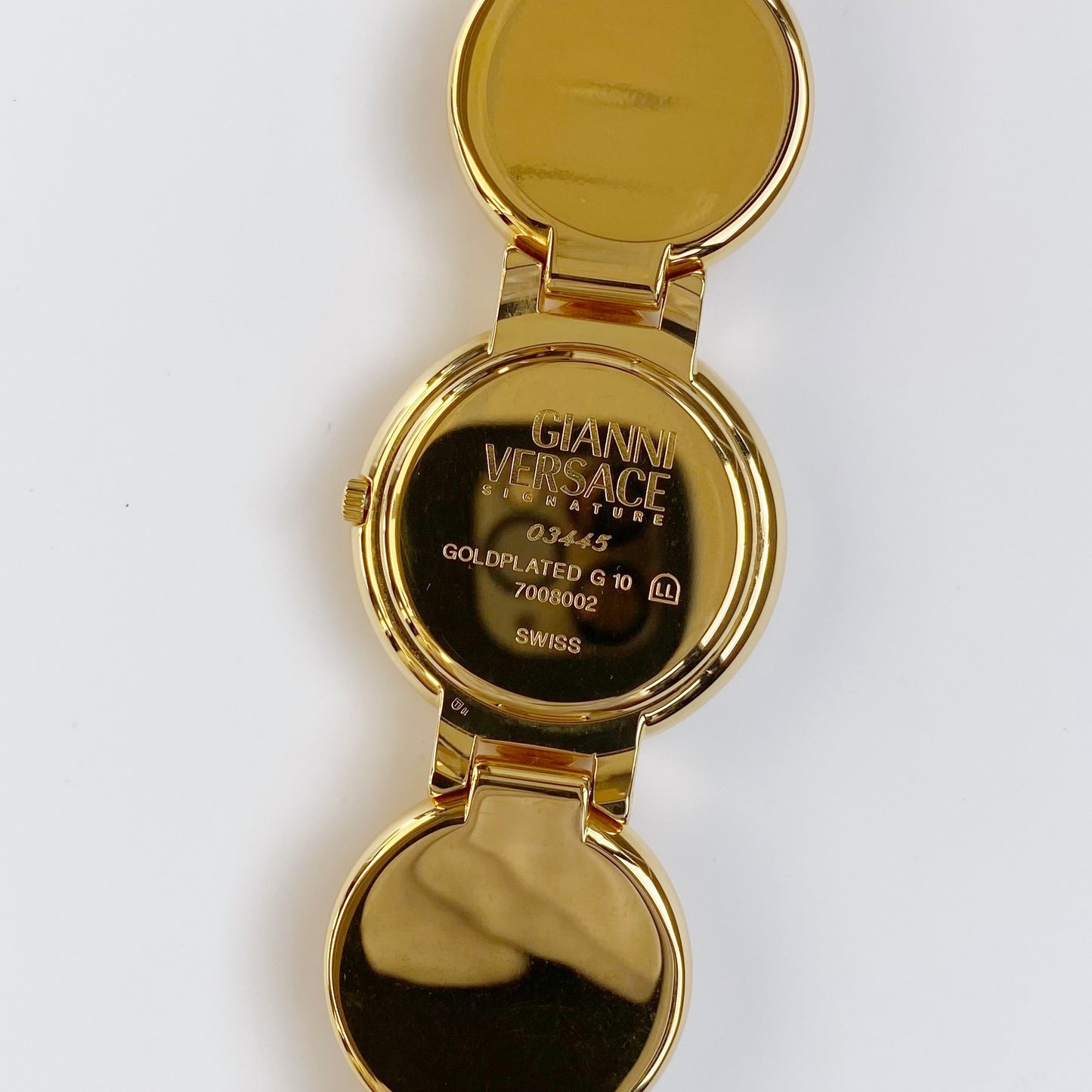 Gianni Versace 1990s Signature 18K Gold Plated Coin Watch