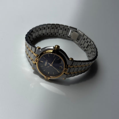 Gucci 1990s Date Black Round Dial Two-Tone Gold-Plated Watch